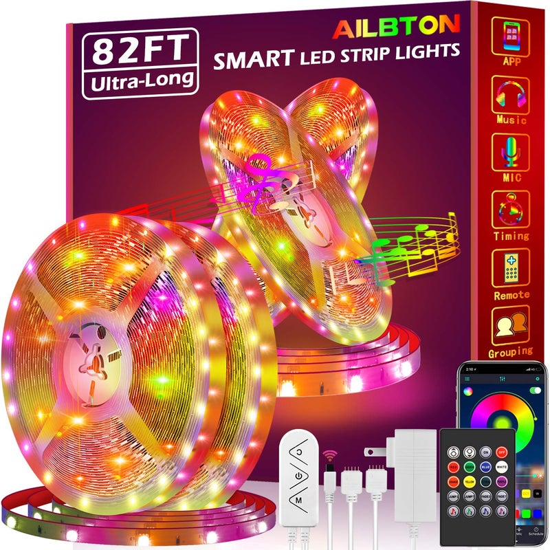 AILBTON Led Strip Lights,82ft Led Light Strips Music Sync Color Changing RGB Led Strip Built-in Mic,Bluetooth led Lights App Control with Remote,5050 RGB Rope Light Strip - Image 1